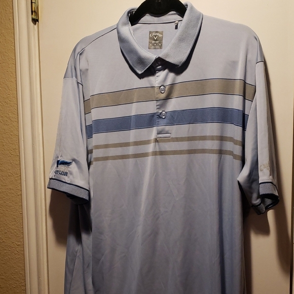 Callaway Men's Light Blue Polo with Stripes - Picture 1 of 4